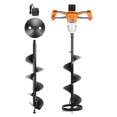 VEVOR 20V Electric Ice Auger, 8 inch Diameter, 2 in 1 Battery Powered Ice Fishing Augers and Earth Auger Combo with Top Plate, Turbo High-Speed Cutting System and Blade Guard by VEVOR - Image 3