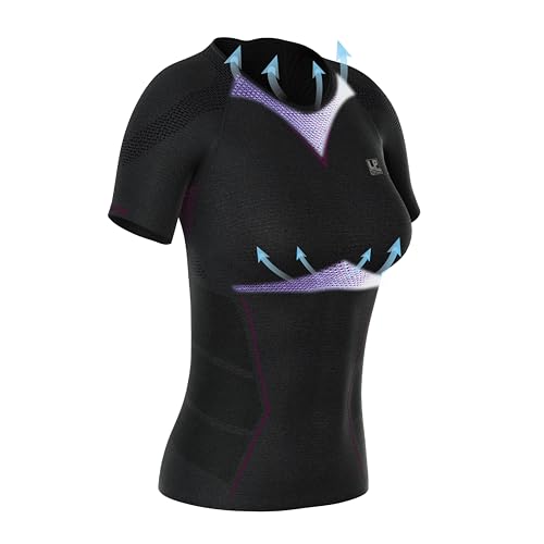 LP SUPPORT ARF2301Z Short Sleeve Workout Tops for Women, Gym, Yoga - Ultimate Comfort & Support (Dark Gray/Purple, L)