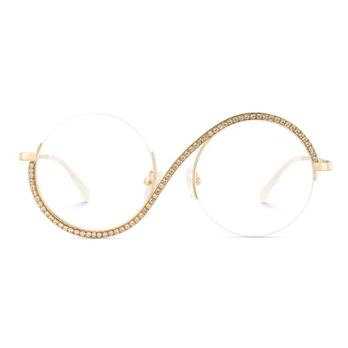 Zeelool Round Glasses Frames for Women Fashion Semi-rimless Diamond Eyeglasses Gold Half Frame Glasses Elphaba Cosplay JGM256492-01