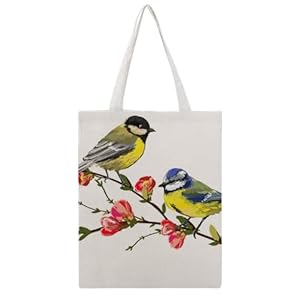 Kohlmeise + Blaumeise, 38x46cm gro&szlig;er Baumwoll-Beutel, Einkaufstasche | Taschen