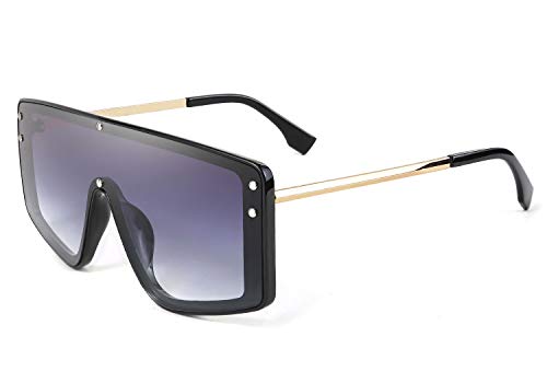 FEISEDY Stylish Oversized Siamese Lens Sunglasses Shield One Piece Metal Square Frame for Men and Women B2657