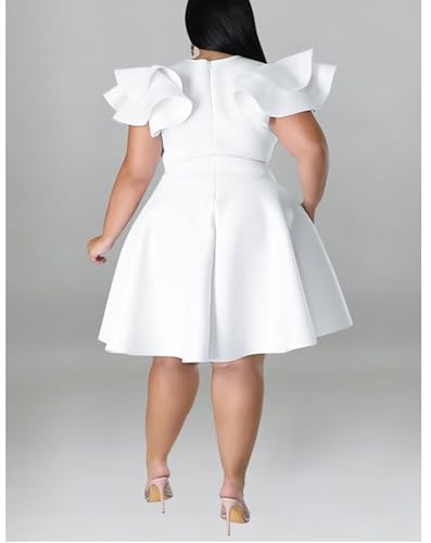 Image of IyMoo Women's Plus Size Cape Flutter Sleeve Stretchy A Line Swing Flared Skater Cocktail Party Dress with Pockets