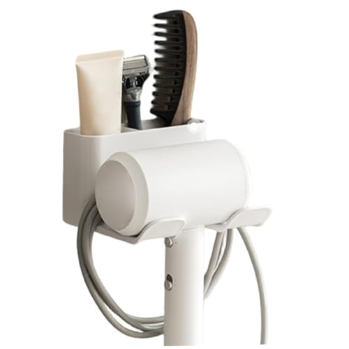 Licsaliwe Hair Dryer Holder, Plastic Hair Tool Organizer with Storage, Space-Saving Self-Adhesive Blow Dryer Stand for Dressing Table Bathroom