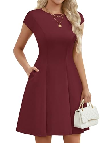 Robe de cocktail chic Meetjen : robe d'été courte trapèze col rond à manches courtes
