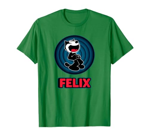 Happy Felix Cat Cartoon Circle Retro Felix Cat Comics T-Shirt, Men, Kelly Green, 3X-Large