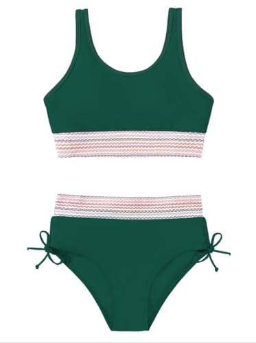 Image of Teen Girls Swimsuit Two-Piece Bikini Set Adjustable Shoulder Straps Bathing Suit Kid Athletic Swimwear with Chest Pad