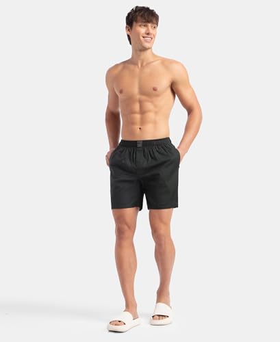 Image of Jockey HG18 Men's Tencel Lyocell Cotton Checkered Boxer Shorts with Side Pockets Scarab L