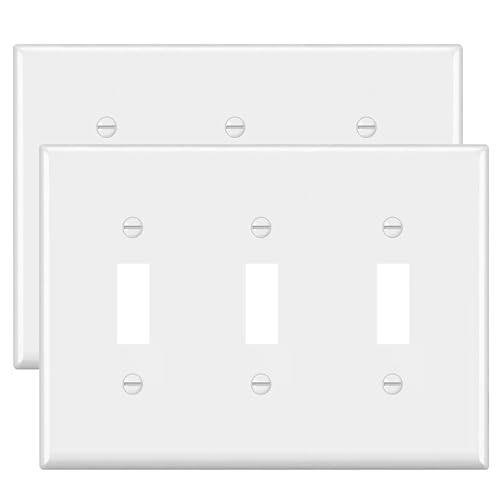 Triple Light Switch Wall Plate Toggle Light Switch Cover Plate Smooth Face White 3-Gang Standard Size 4.50 x 6.38 Unbreakable Polycarbonate Thermoplastic UL Listed 2-Pack