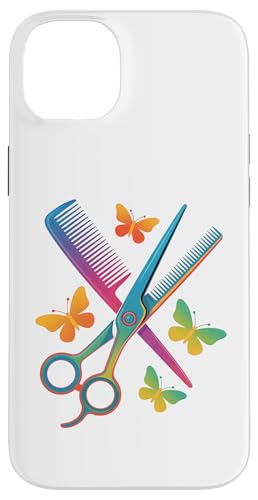 理髪ハサミ 櫛 蝶 理髪店 スマホケース iPhone 14 Plus 用