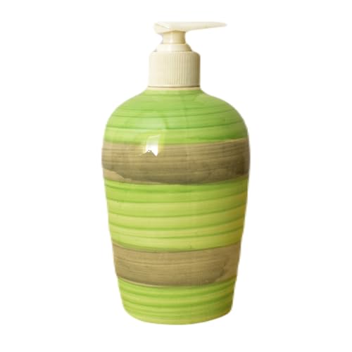 Image of Ceramic Liquid Soap Dispenser, 450 ml, Muddy Green | Refillable Pump Bottle for Hand Wash, Lotion, Shampoo & Kitchen Use, 2 Pieces