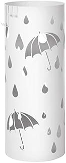 SONGMICS Metal Umbrella Stand, Round Umbrella Holder Rack, with Hooks and Drip Tray, 49 x Ø 19.5 cm, White LUC23W