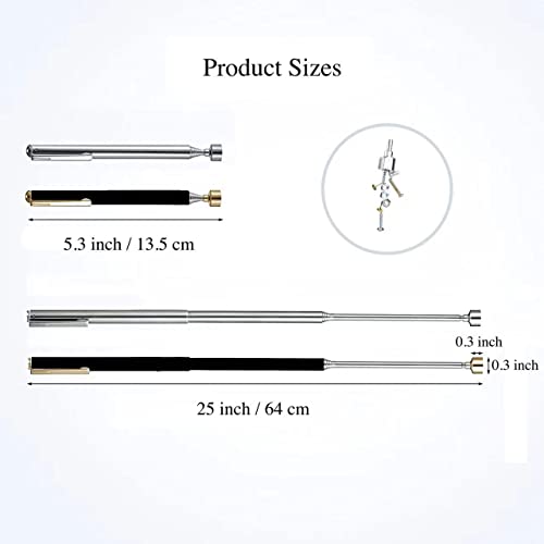 2 Pieces Magnetic Telescoping Pick-Up Tool with Pocket Clip 3 Lb Extendable Magnetic Grabber Reacher Tools 25 Inch Flexible Magnet Retrieval Stick Gadget Suitable Gifts for Men