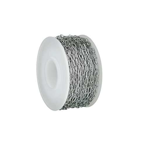 SUYAN 32.8 Feet/Roll Rolo Cable Chains Stainless Steel Drawn Elongated Cable Chains Width 0.09inch(2.3mm) for DIY Jewelry Making (Steel)