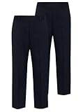 2PK Boys Elasticated Waist Regular Fit School Trousers Black Grey Navy Blue 3-18 Years