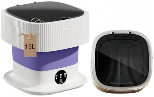 Portable Washing Machine, Mini Washer 15L High Capacity with 3 Modes Deep Cleaning for Underwear, Baby Clothes, or Small Items, Foldable Washing Machine for Apartments, Camping, Travel (Purple)