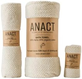 Anact - Hemp Towel Set - Fast Drying Organic Cotton Blend Spa Quality Towels - 55% Hemp, 45% Organic Cotton Textured Absorbent Towels - Natural, 3 Pcs.