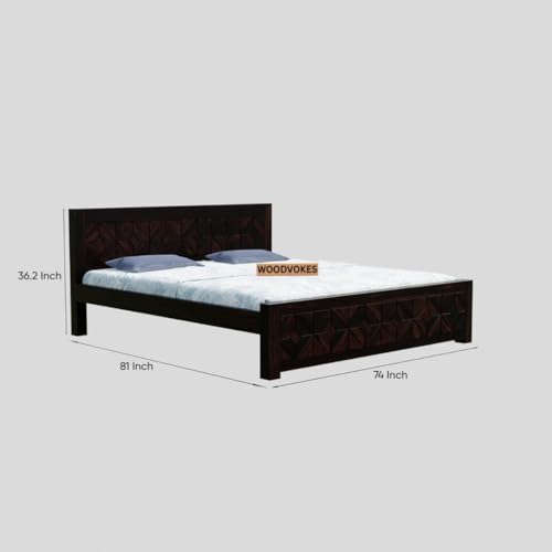 Image of Sheesham Wood King Size Bed Without Storage Solid Wooden Cot Double Bed Furniture Bedroom Living Room Home Palang (Walnut)