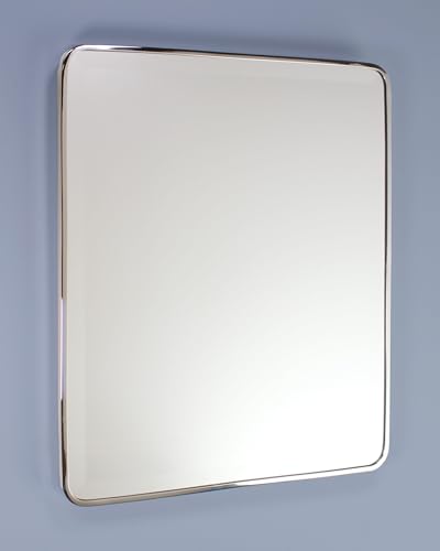 Image of 16x20 Austin Farmhouse Metal Framed Rounded Rectangle Recessed Bathroom Medicine Cabinet, Beveled Mirror, 14x18 in-Wall Opening, powder-coated Steel, Adjustable Glass Shelves, Magnet Close, Chrome