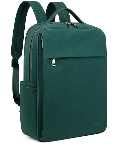 MASINTOR 15.6 inch PU Leather Laptop Backpack Purse for Women, Large College Casual Backpack Travel Bag Retro Green