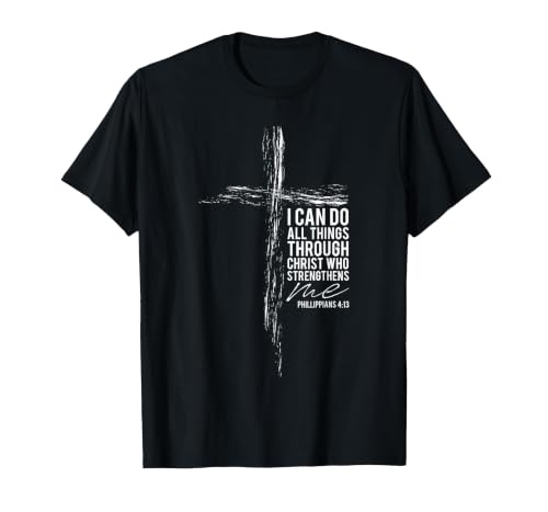 Philippians 4:13 Cross Christian Bible Verse Religious Faith T-Shirt, Men, Black, 3X-Large