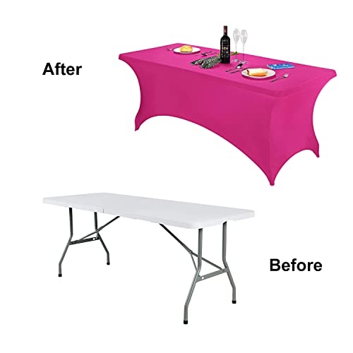 Image of FORLIFE Spandex Table Cover - Fitted 8ft Rectangular Tablecloth, Stretch Patio Cover, Universal for Wedding, Banquet, Party (Fuchsia)
