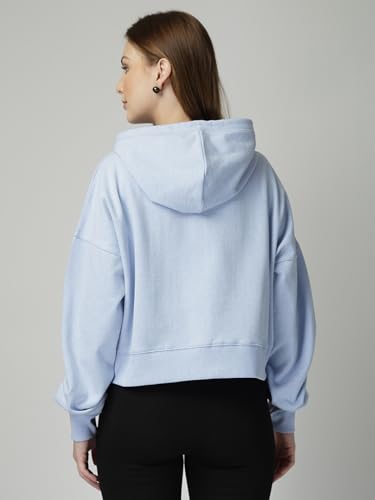 Image of Casual Wear Solid Crop Zipper Jacket Hooded Neck Full Sleeves with Kangaroo Pocket Hoodie for Women
