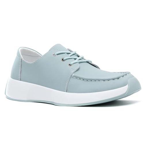 OrthoComfoot Tênis feminino ortopédico de couro para caminhada: tênis moderno confortável para fascite plantar com suporte de arco, sapatos ortopédicos casuais para alívio da dor nos pés e