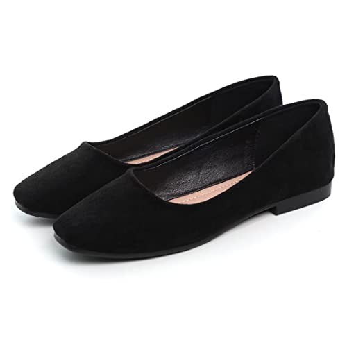 TN TANGNEST Women's Casual Flats Fashion Square Toe Ballet Shoes Comfortable Slip On Flats Black 43(10.5)4