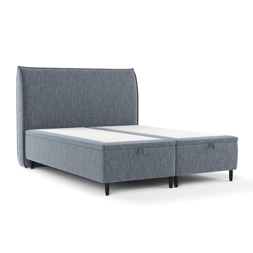 maison de reve - Polsterbett Pearl 140 x 200 cm, mit Bettkasten, Kopfteil, Webstoff, Blau Farbe maison de reve - Polsterbett Pearl 140 x 200 cm, mit Bettkasten, Kopfteil, Webstoff, Blau Farbe