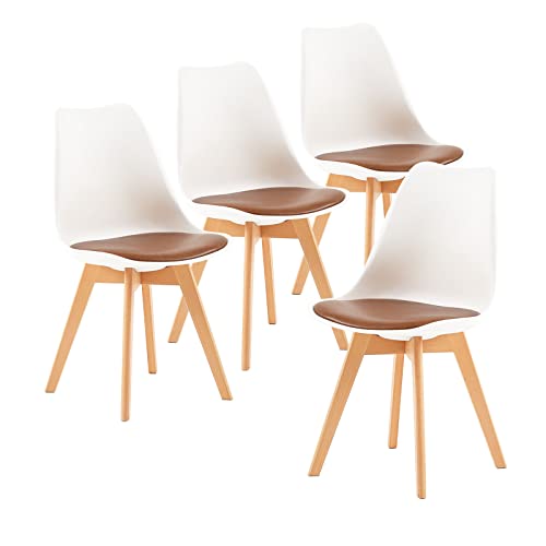 EGGREE Lot de 4 Chaises Salle à Manger Scandinaves SGS Tested Chaises de Cuisine Rembourrée en Cuir PU Chaise de Bureau Con Pieds en Bois de Hêtre Massif,...