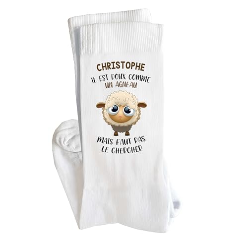 Planetee Chaussettes Christophe Agneau Taille 41-45 | Cadeau Original Homme Anniversaire Noël Humour