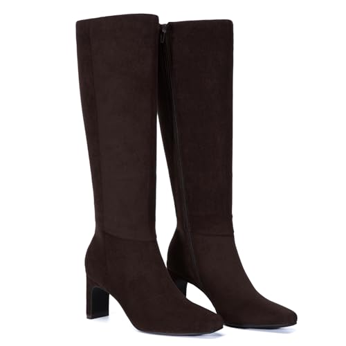 Athlefit Knee High Boots for Women Square Toe Chunky Heeled Tall Boots with Side Zipper3