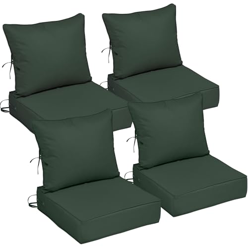 Image of 24x24 Outdoor Chair Cushions Set of 4, Waterproof Deep Seat Cushions for Patio Furniture with Removable Cover, Fade Resistant 4'' Outdoor Seat Cushion w /Ties&Handle for Sofa Loveseat, Dark Green