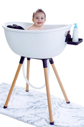 Image of Babu Bath Luxury Baby Bathtub with Wooden Stand – 3-Stage Convertible, Ergonomic & Back-Saving Design