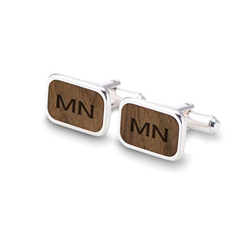 Custom wood cufflinks Initial Cufflinks Wedding Cufflinks Personalized Cufflinks silver cufflinks Walnut wood cufflinks, Gift Messaged, box, Handmade