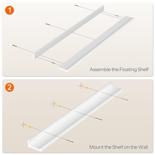 Image of HOOBRO Floating Shelves, Wall Shelf Set of 3, 35.4 Inches Hanging Shelf with Raised Edge and Invisible Brackets, for Bathroom, Bedroom, Kitchen, Office, Living Room Decor, White WT90BJ01