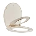 TROPOW Toilet Seat with Toddler Seat Built in, Round Toilet Seat for Potty Training, Fits Both Adults and Children, Slow Close and Magnetic Closure - Ideal for Family Bathroom(Round Almond)