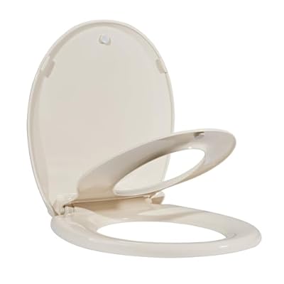 TROPOW Toilet Seat with Toddler Seat Built in, Round Toilet Seat for Potty Training, Fits Both Adults and Children, Slow Close and Magnetic Closure - Ideal for Family Bathroom(Round Almond)