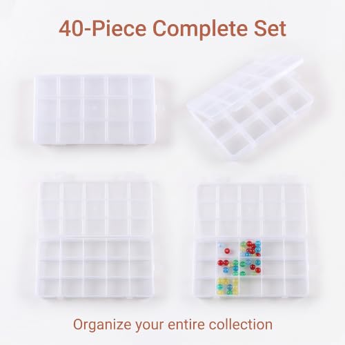 Image of MAHIONG 40 PCS 15 Grids Clear Plastic Bead Organizer Box with Fixed Dividers for Jewelry Making, Fishing Tackle and Small Parts Storage, 6.7 x 3.7 x 0.7 Inch