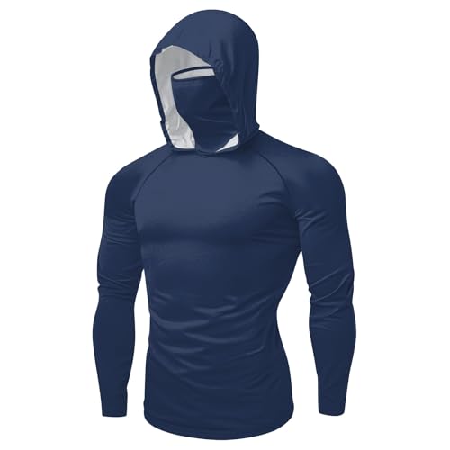 Mens Rash Guard Swim Shirt Long Sleeve UPF 50+ UV Sun Protection Compression Hoodies with Mask Outdoors Fishing Tops2