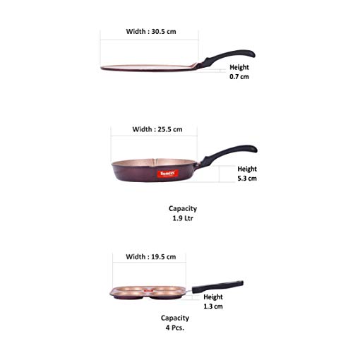 Image of Sumeet Nonstick Granite Finish ENCLAVE cookware set (Round Grill Pan 25.5cm Dia + Mini Multi Snack Maker - 4 Cavity - 19.5cm Dia + Tawa 30.5cm Dia)