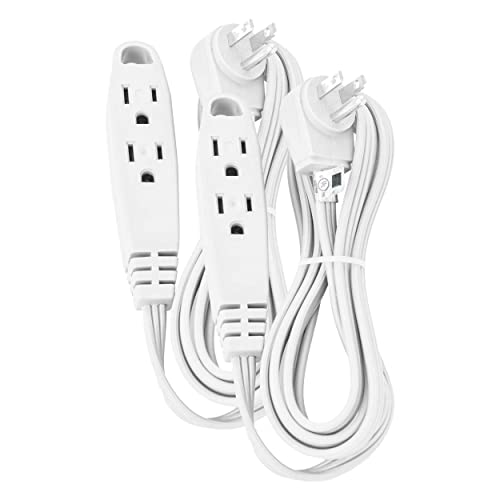 Aurum Cables 3 Outlet Extension Cord for Indoor and Outdoor 3 Prong Extension Cord with 16AWG 125V 1625W UL Listed Angled Flat Plug Extension Cord 6ft White 2 Pack