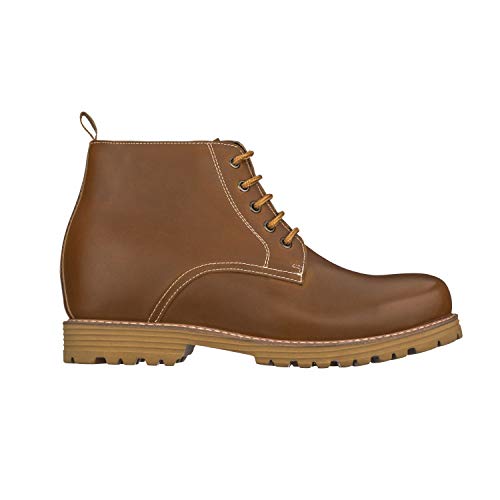 CALTO Men's Invisible Height Increasing Elevator Shoes - Brown Premium Leather Lace-up Round-toe Work Boots - 3.4 Inches Taller - S8751 - Size 11.5 D(M) US2