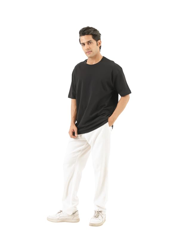 Image of SAADAA Men's Oversized Cotton T-Shirt | 210 GSM Heavyweight Fabric | Drop Shoulder | Dual Knit | Comfortable Casual Wear | Solid Colors