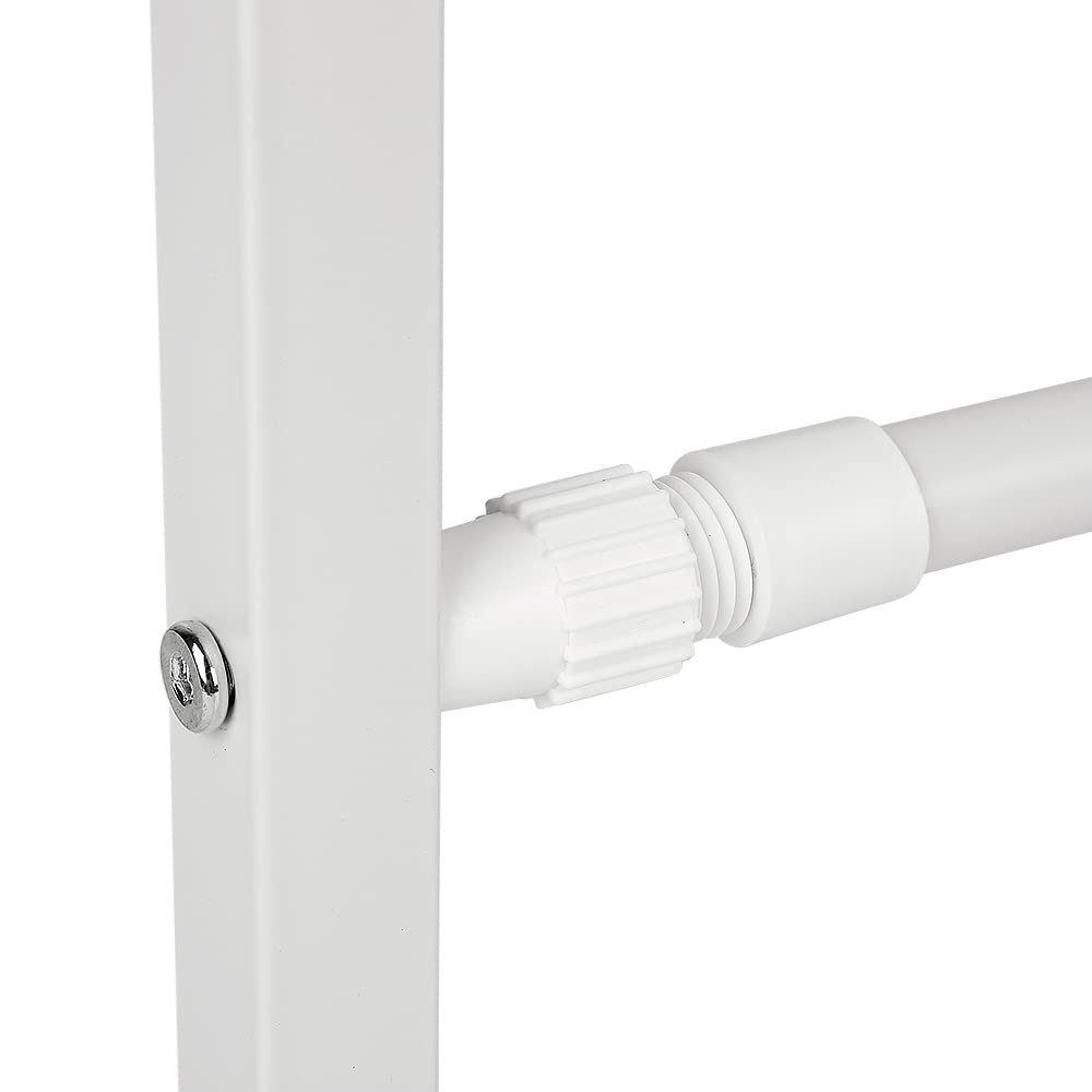 Estante de microondas extensible de metal, estante ajustable para cocina, estante de microondas vertical con 3 ganchos en S, práctico soporte de cocina para encimera (blanco)
