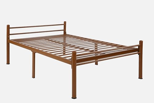 Image of Nivo Metal Single Size Bed Without Storage | Wrought Iron Single Bed with Headboard & Footboard| Sturdy Powder Coated Platform Cot for Bedroom, Living Room, (Nivo Brown)