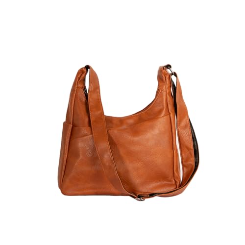 Bolsa Feminina Transversal Média Estilo Hobo Sacola Moderna Casual Detalhe Frontal Bolso Diagonal (Caramelo)