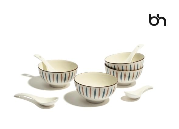 Image of Beyond Homes Set of 4 Soup Bowl with Spoon | Ceramic Microwave & Dishwasher Safe Bowls for Serving Soup, Curry, Custard, & Dessert | Bowl Set for Gifting & Daily Use (Teardrop)