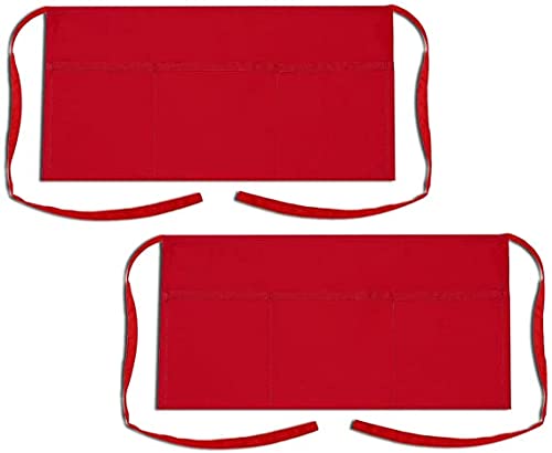 M I Fashions 100% Cotton Waist Apron with 3 Pockets Professional server Aprons Long Waist Strap Red Half Apron for Serving Restaurants Bar Cafe (Pack of 2) Short Apron for Waiter (15.50x25) Inch (B09F9XBGN3) Amazon Price History, Amazon Price Tracker