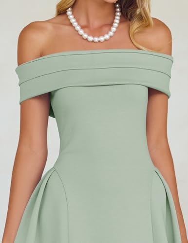 Image of ZESICA Summer 2026 Cocktail Dresses for Women's Off Shoulder Short Sleeve Swing A Line Wedding Evening Party Midi Dress